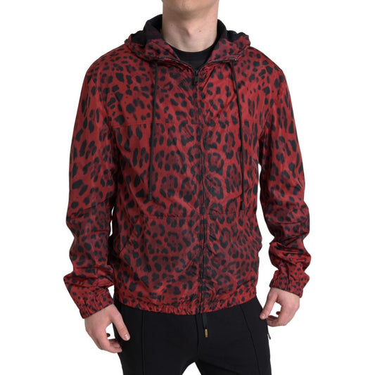 Dolce & Gabbana Red Leopard Hooded Bomber Jacket Dolce & Gabbana Dark Slate Gray