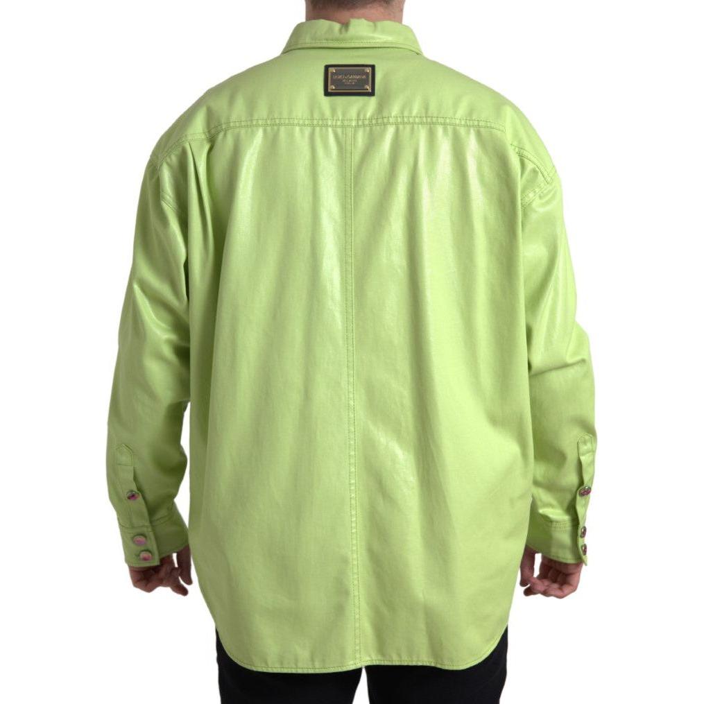 Dolce & Gabbana Green Cotton Collared Button Down Shirt