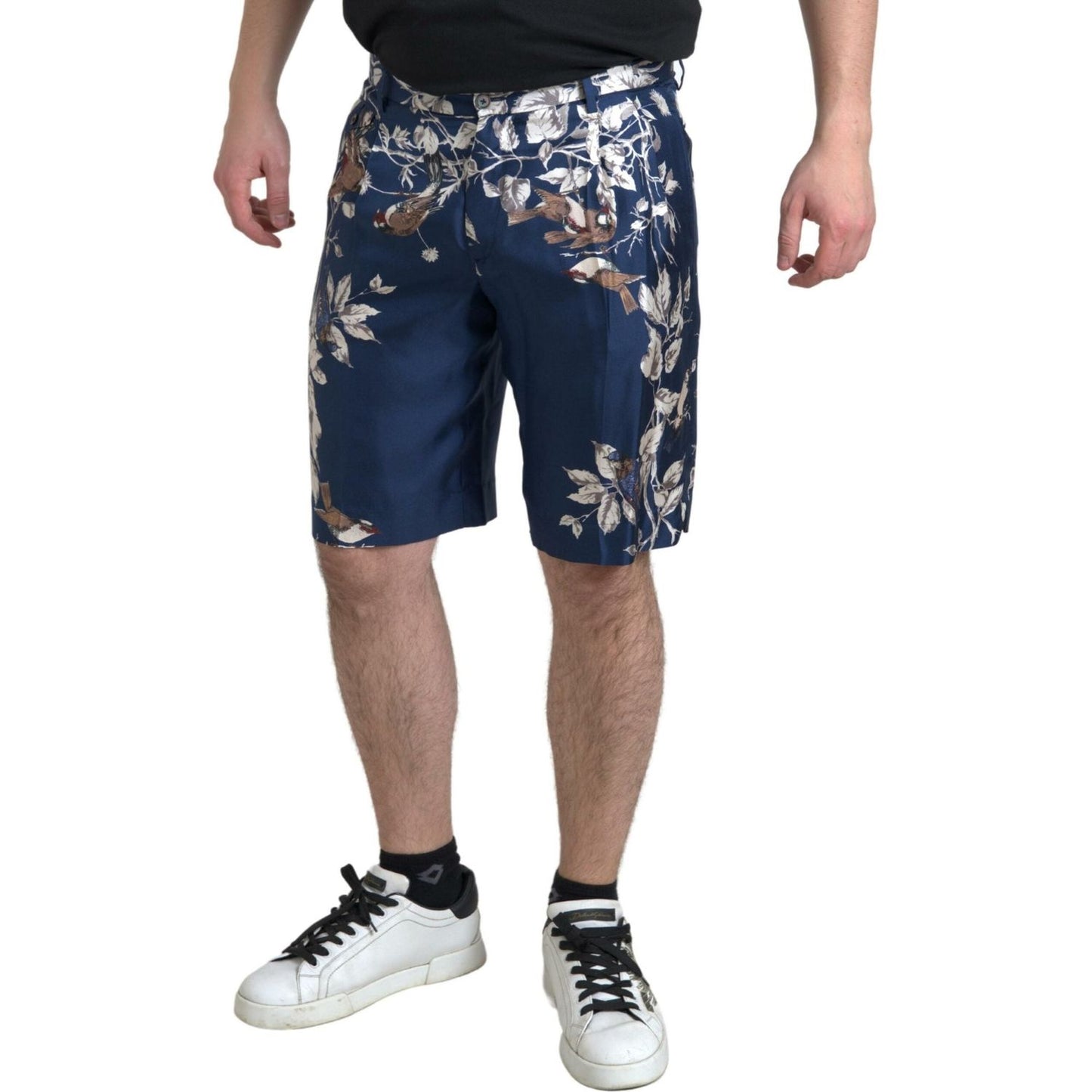 Dolce & Gabbana Blue Floral Print Silk Men Bermuda Shorts PAN74843-46