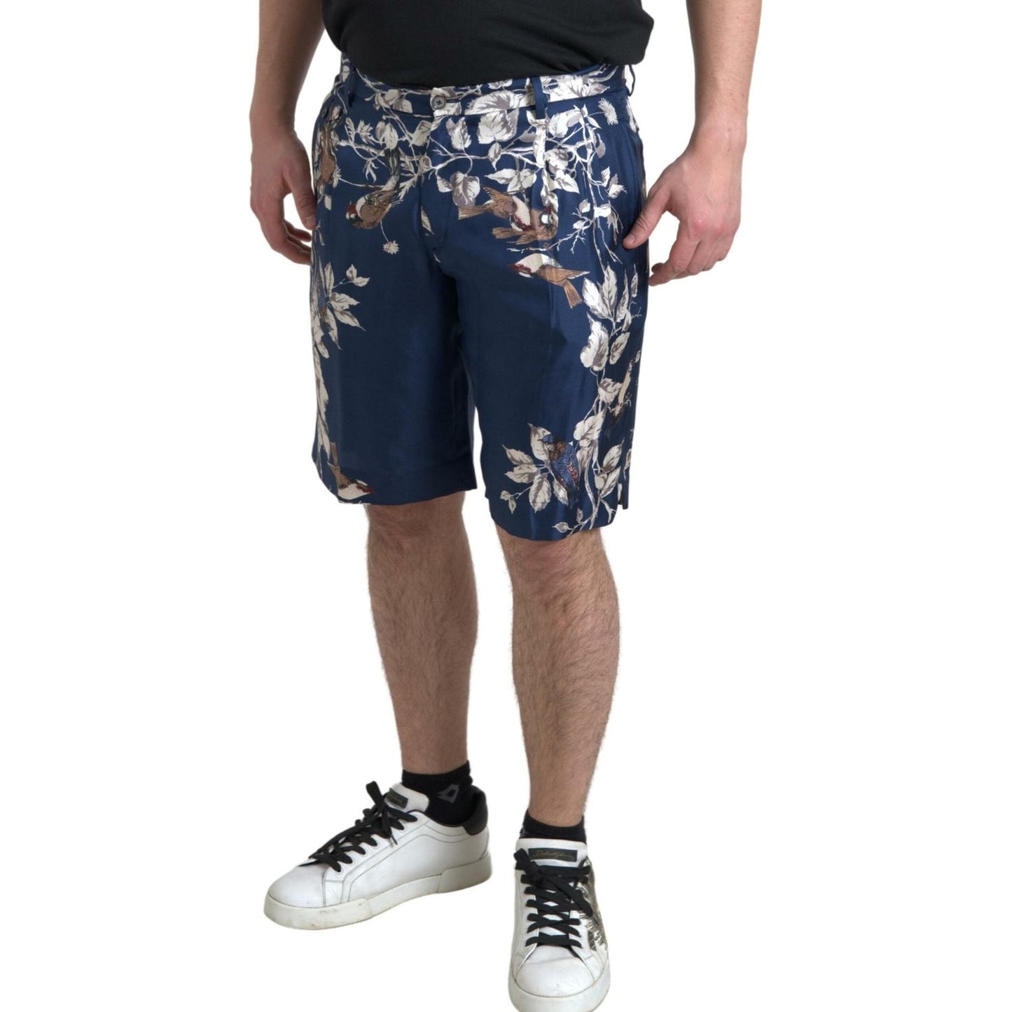 Dolce & Gabbana Blue Floral Print Silk Men Bermuda Shorts PAN74843-46