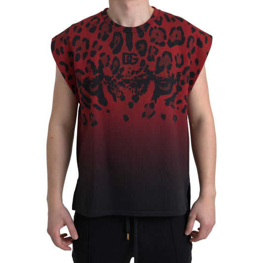 Dolce & Gabbana Red Leopard Print Cotton Tank Top Dolce & Gabbana Black