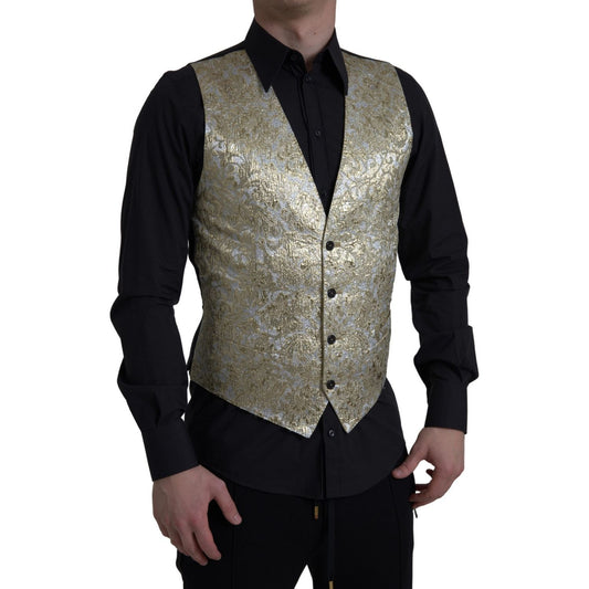 Dolce & Gabbana Elegant Gold Silk Formal Vest Dolce & Gabbana Dark Gray