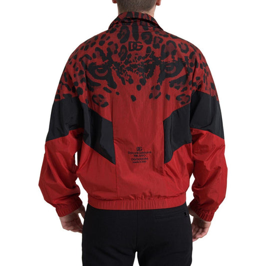 Dolce & Gabbana Red Leopard Zip Sweater Jacket Dolce & Gabbana Black