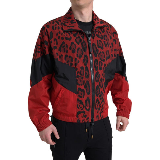 Dolce & Gabbana Red Leopard Zip Sweater Jacket Dolce & Gabbana Black