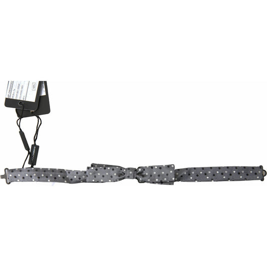 Dolce & Gabbana Gray Polka Dot Silk Adjustable Men Neck Papillon Bow Tie