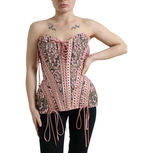 Dolce & Gabbana Silken Nylon Bustier Corset Top in Pink Dolce & Gabbana Rosy Brown