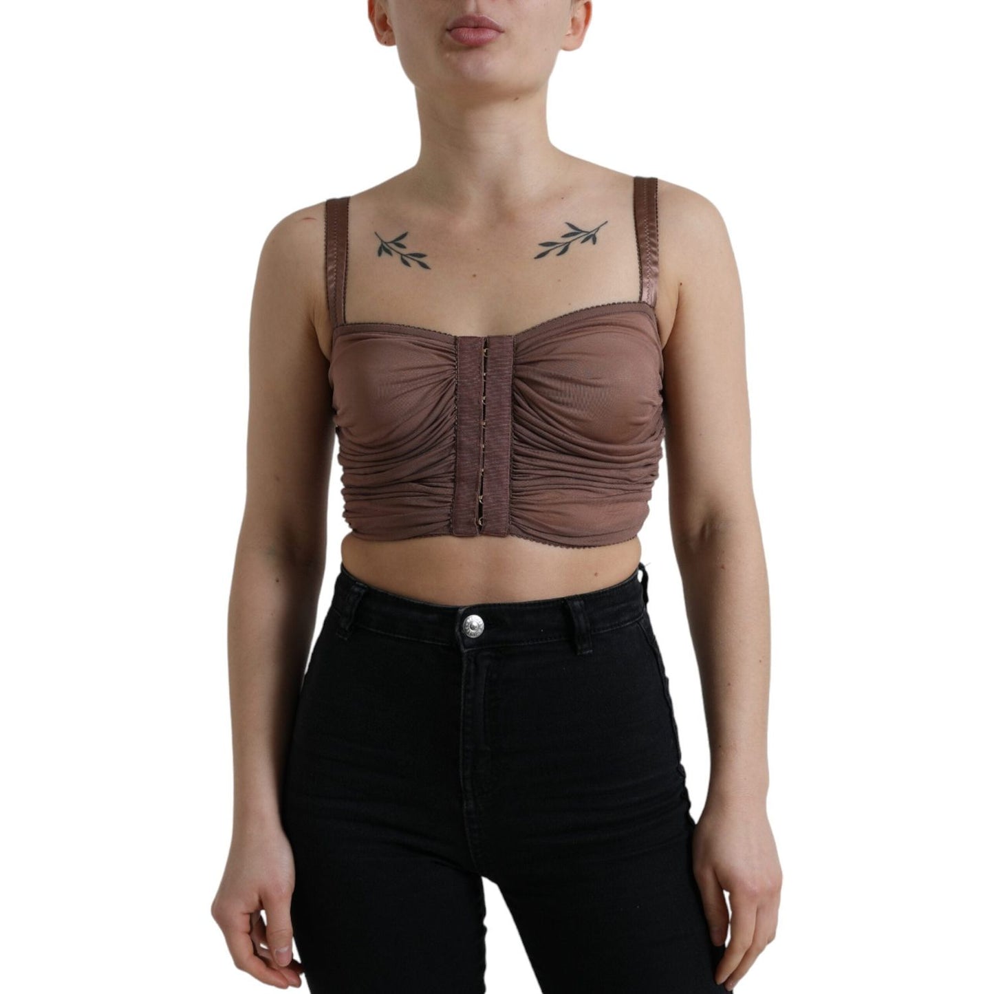 Dolce & Gabbana Brown Viscose Bustier Sleeveless Cropped Top