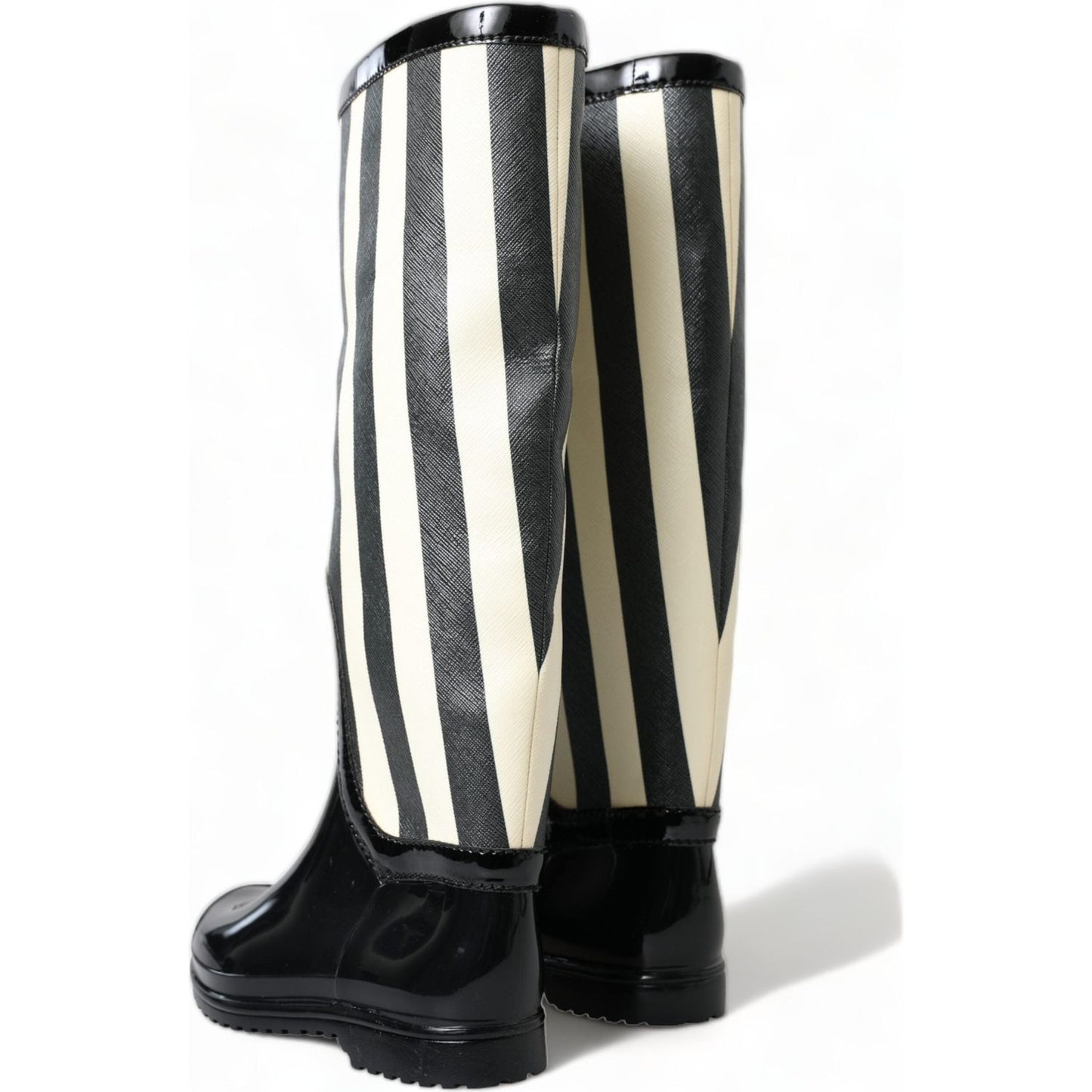 Dolce & Gabbana Black Rubber Knee High Flat Boots Shoes