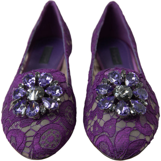 Dolce & Gabbana Elegant Floral Lace Vally Flat Shoes Dolce & Gabbana Dark Slate Gray