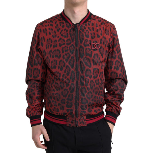Dolce & Gabbana Red Leopard Print Bomber Jacket Dolce & Gabbana Dark Slate Gray
