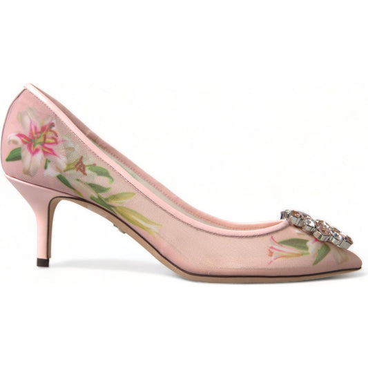 Dolce & Gabbana Elegant Pink Floral Crystal Pumps Dolce & Gabbana Tan