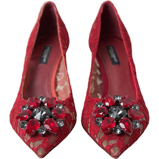 Dolce & Gabbana Radiant Red Lace Heels with Crystals Dolce & Gabbana Brown