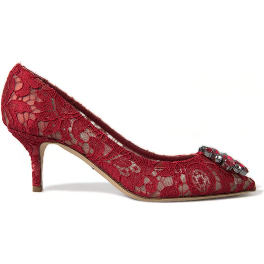 Dolce & Gabbana Radiant Red Lace Heels with Crystals Dolce & Gabbana Brown