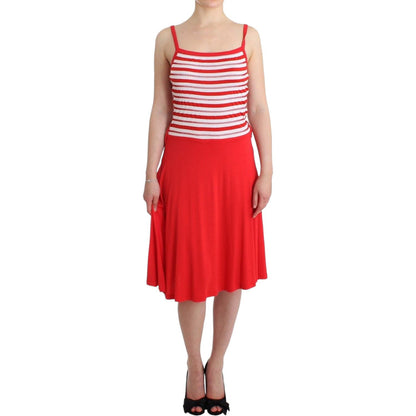 Roccobarocco Red striped jersey A-line dress
