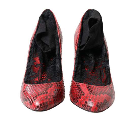 Dolce & Gabbana Red Ayers Leather Lace Socks Pumps Shoes