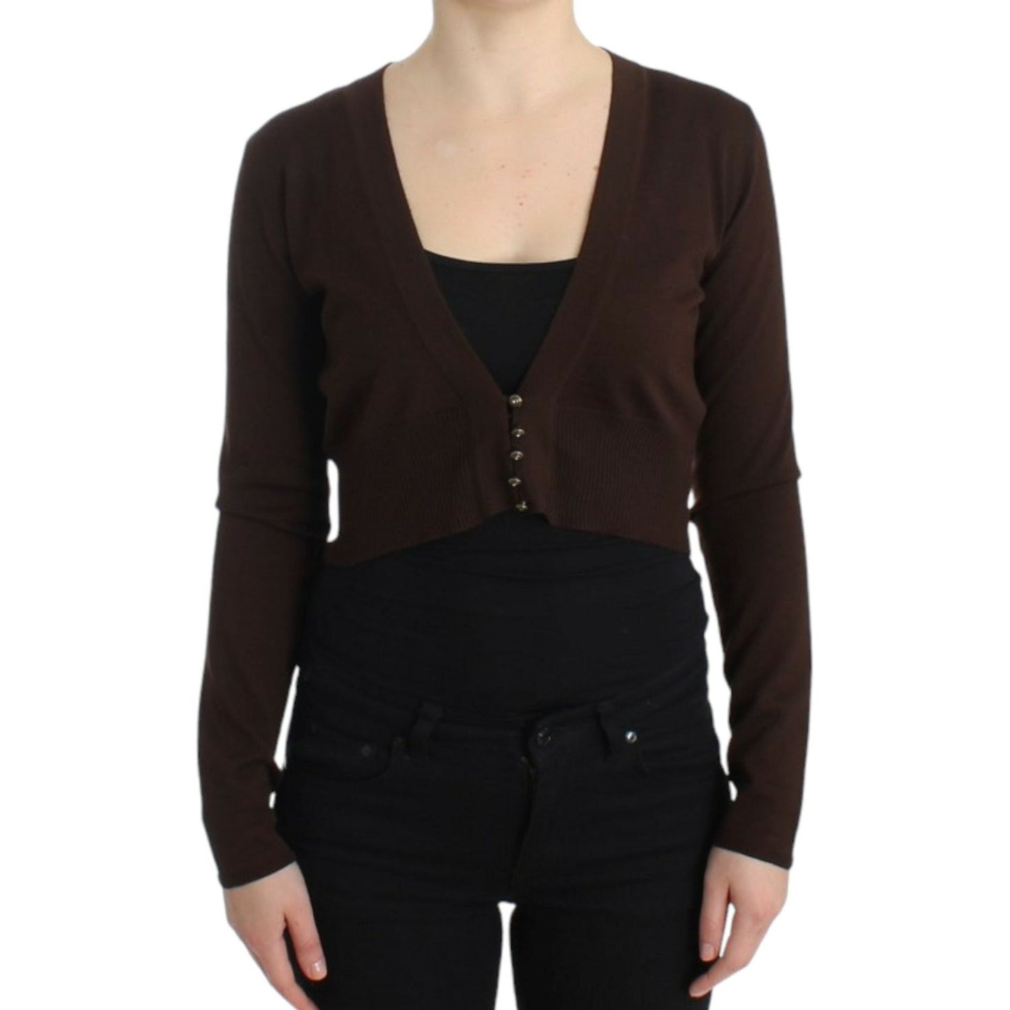 Cavalli Brown cropped wool cardigan 1728,67345645728,Brown,Cardigans - Sweaters - Clothing,Cavalli,Clothing,IT42|M,IT44|L,Material: 100% Virgin Wool,New with tags,Sweaters - Clothing,Sweaters - Women - Clothing,Women,Women - Clothing