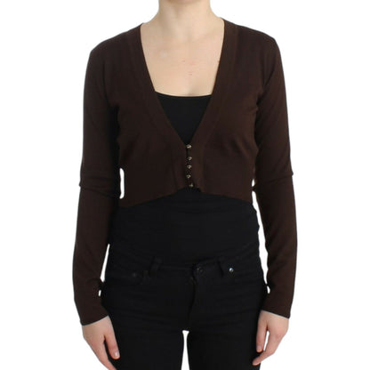 Cavalli Brown cropped wool cardigan 1728,67345645728,Brown,Cardigans - Sweaters - Clothing,Cavalli,Clothing,IT42|M,IT44|L,Material: 100% Virgin Wool,New with tags,Sweaters - Clothing,Sweaters - Women - Clothing,Women,Women - Clothing