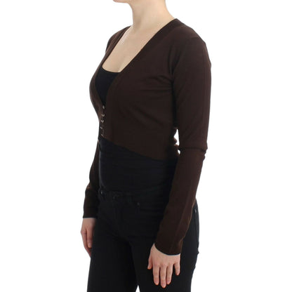 Cavalli Brown cropped wool cardigan 1728,67345645728,Brown,Cardigans - Sweaters - Clothing,Cavalli,Clothing,IT42|M,IT44|L,Material: 100% Virgin Wool,New with tags,Sweaters - Clothing,Sweaters - Women - Clothing,Women,Women - Clothing