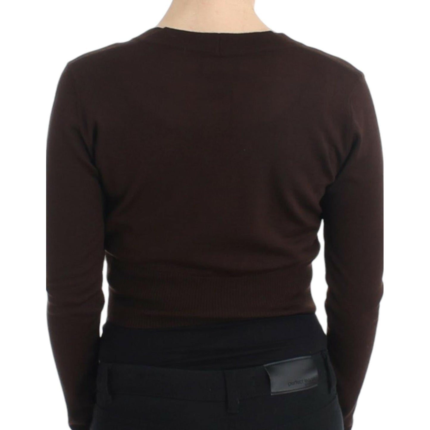 Cavalli Brown cropped wool cardigan 1728,67345645728,Brown,Cardigans - Sweaters - Clothing,Cavalli,Clothing,IT42|M,IT44|L,Material: 100% Virgin Wool,New with tags,Sweaters - Clothing,Sweaters - Women - Clothing,Women,Women - Clothing