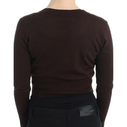 Cavalli Brown cropped wool cardigan 1728,67345645728,Brown,Cardigans - Sweaters - Clothing,Cavalli,Clothing,IT42|M,IT44|L,Material: 100% Virgin Wool,New with tags,Sweaters - Clothing,Sweaters - Women - Clothing,Women,Women - Clothing