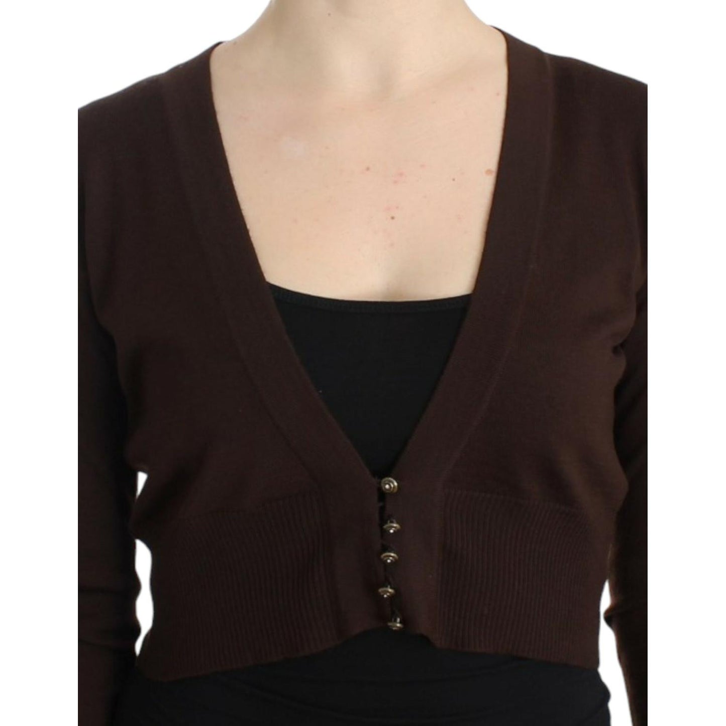 Cavalli Brown cropped wool cardigan 1728,67345645728,Brown,Cardigans - Sweaters - Clothing,Cavalli,Clothing,IT42|M,IT44|L,Material: 100% Virgin Wool,New with tags,Sweaters - Clothing,Sweaters - Women - Clothing,Women,Women - Clothing