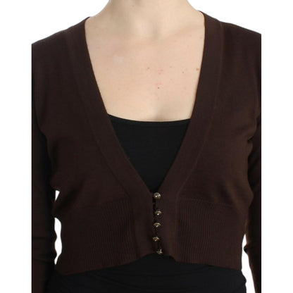 Cavalli Brown cropped wool cardigan 1728,67345645728,Brown,Cardigans - Sweaters - Clothing,Cavalli,Clothing,IT42|M,IT44|L,Material: 100% Virgin Wool,New with tags,Sweaters - Clothing,Sweaters - Women - Clothing,Women,Women - Clothing