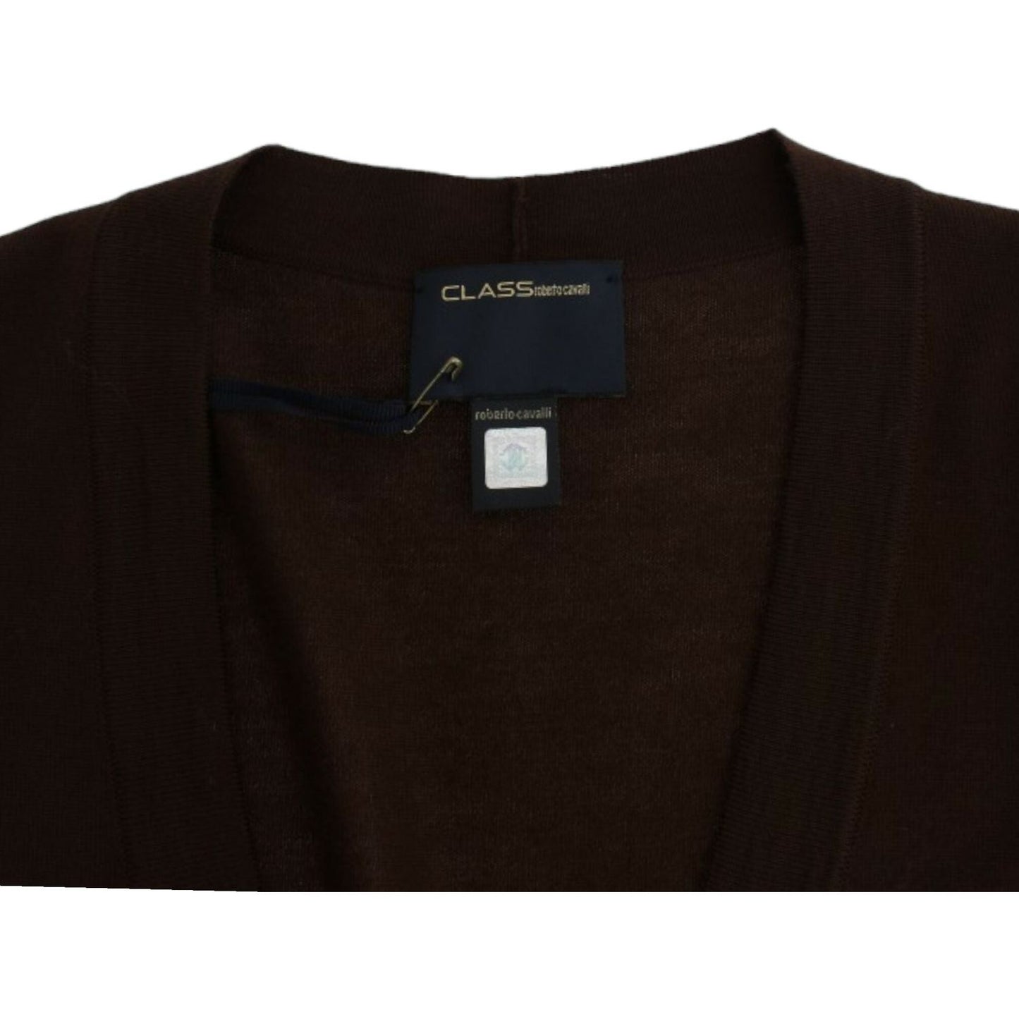 Cavalli Brown cropped wool cardigan 1728,67345645728,Brown,Cardigans - Sweaters - Clothing,Cavalli,Clothing,IT42|M,IT44|L,Material: 100% Virgin Wool,New with tags,Sweaters - Clothing,Sweaters - Women - Clothing,Women,Women - Clothing