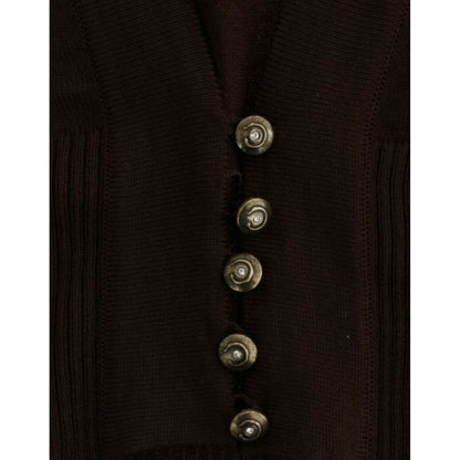 Cavalli Brown cropped wool cardigan 1728,67345645728,Brown,Cardigans - Sweaters - Clothing,Cavalli,Clothing,IT42|M,IT44|L,Material: 100% Virgin Wool,New with tags,Sweaters - Clothing,Sweaters - Women - Clothing,Women,Women - Clothing
