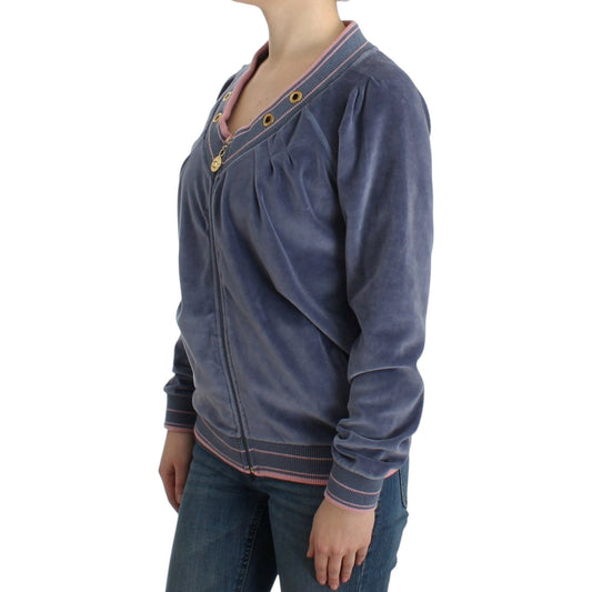 Cavalli Elegant Blue Zip Cardigan with Gold Details Cavalli Dark Slate Gray