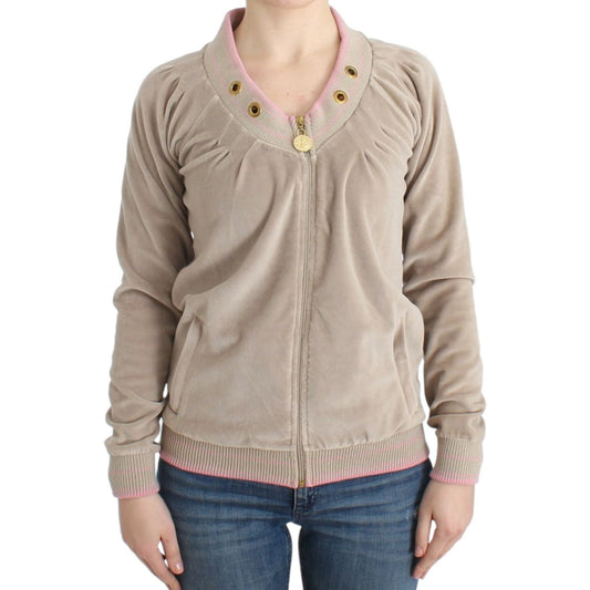 Cavalli Beige Zip Cardigan with Gold Tone Accents Cavalli Rosy Brown