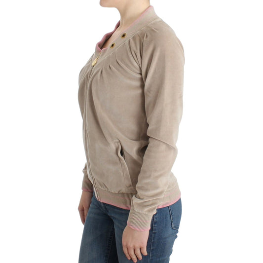 Cavalli Beige Zip Cardigan with Gold Tone Accents Cavalli Rosy Brown
