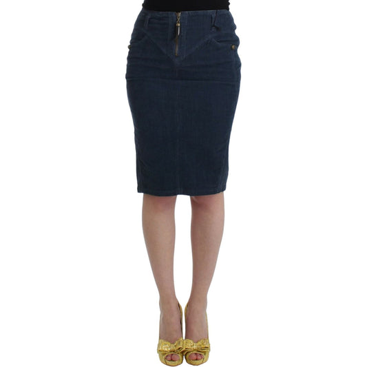 Cavalli Elegant Blue Pencil Skirt Cavalli Rosy Brown