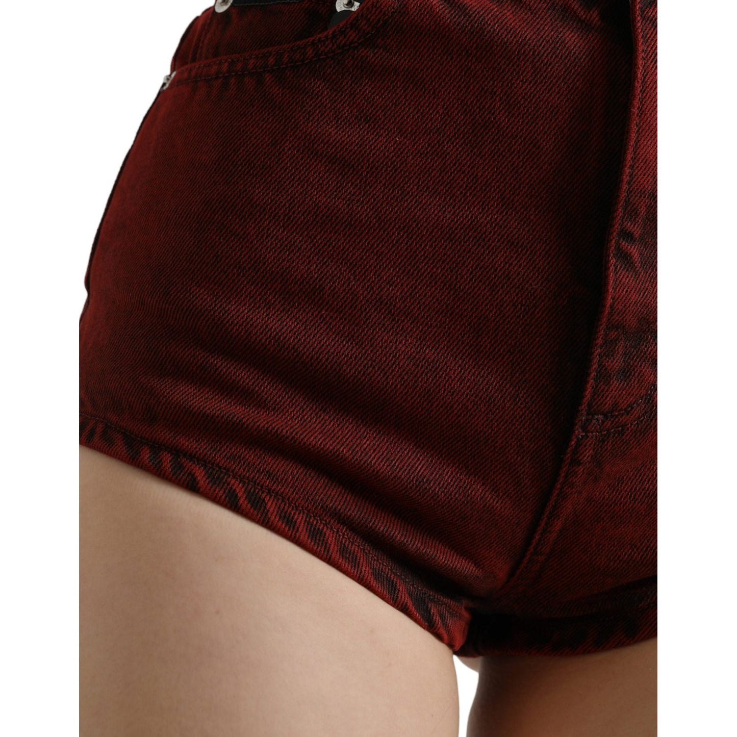 Dolce & Gabbana Red Stretch High Waist Denim Hot Pants Shorts