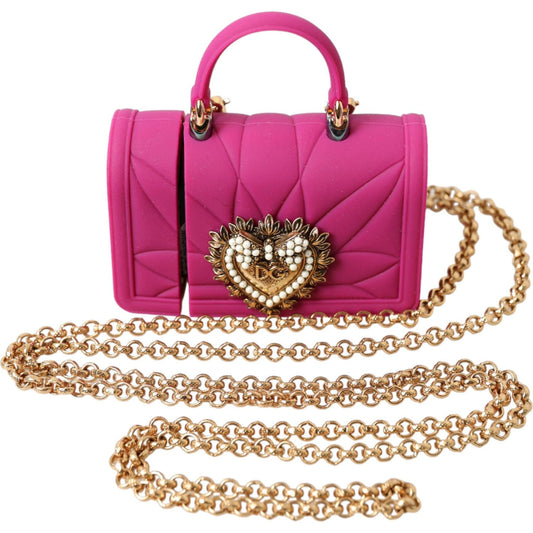 Dolce & Gabbana Pink Silicone Devotion Heart Bag Gold Chain Airpods Case