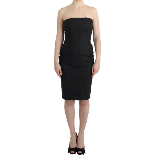 Cavalli Elegant Gray Strapless Dress with Gold Accents Cavalli Tan