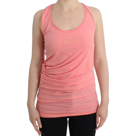 Cavalli Chic Pink Cotton Blend Tank Top Cavalli Dark Salmon