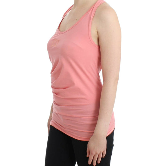 Cavalli Chic Pink Cotton Blend Tank Top Cavalli Tan