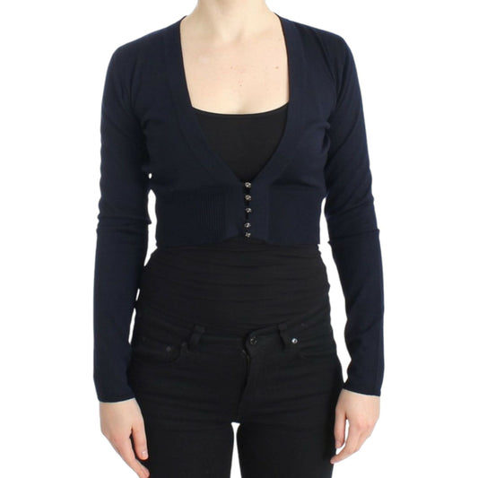 Cavalli Elegant Cropped Virgin Wool Cardigan Cavalli Black