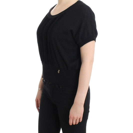 Cavalli Elegant Short Sleeved Black Jumper Cavalli Tan