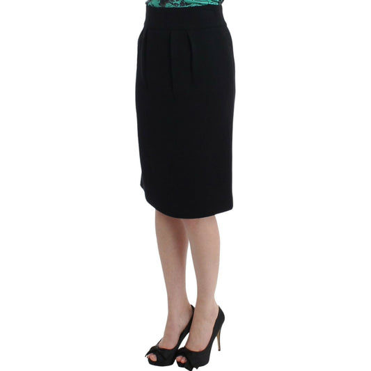 Cavalli Elegant Black Wool Pencil Skirt Cavalli Rosy Brown
