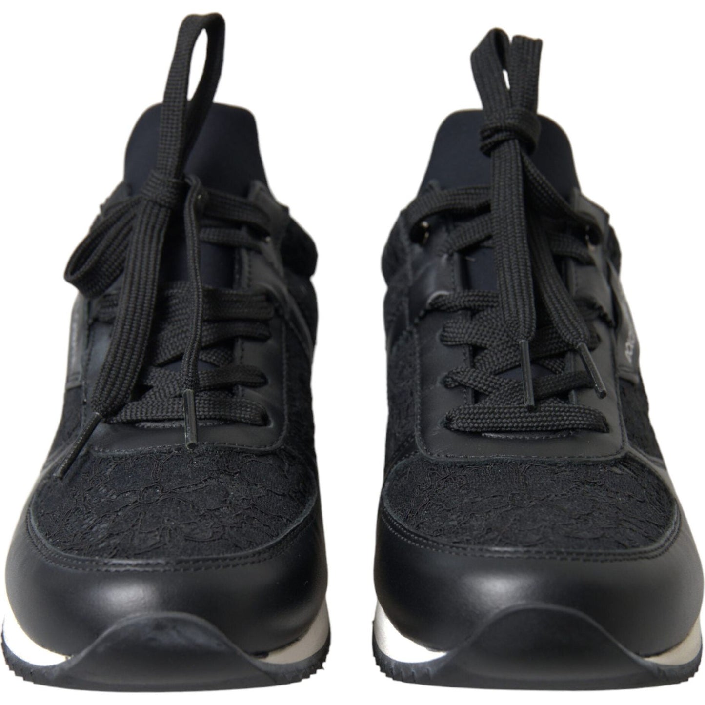 Dolce & Gabbana Black Floral Lace Leather Sneakers Shoes