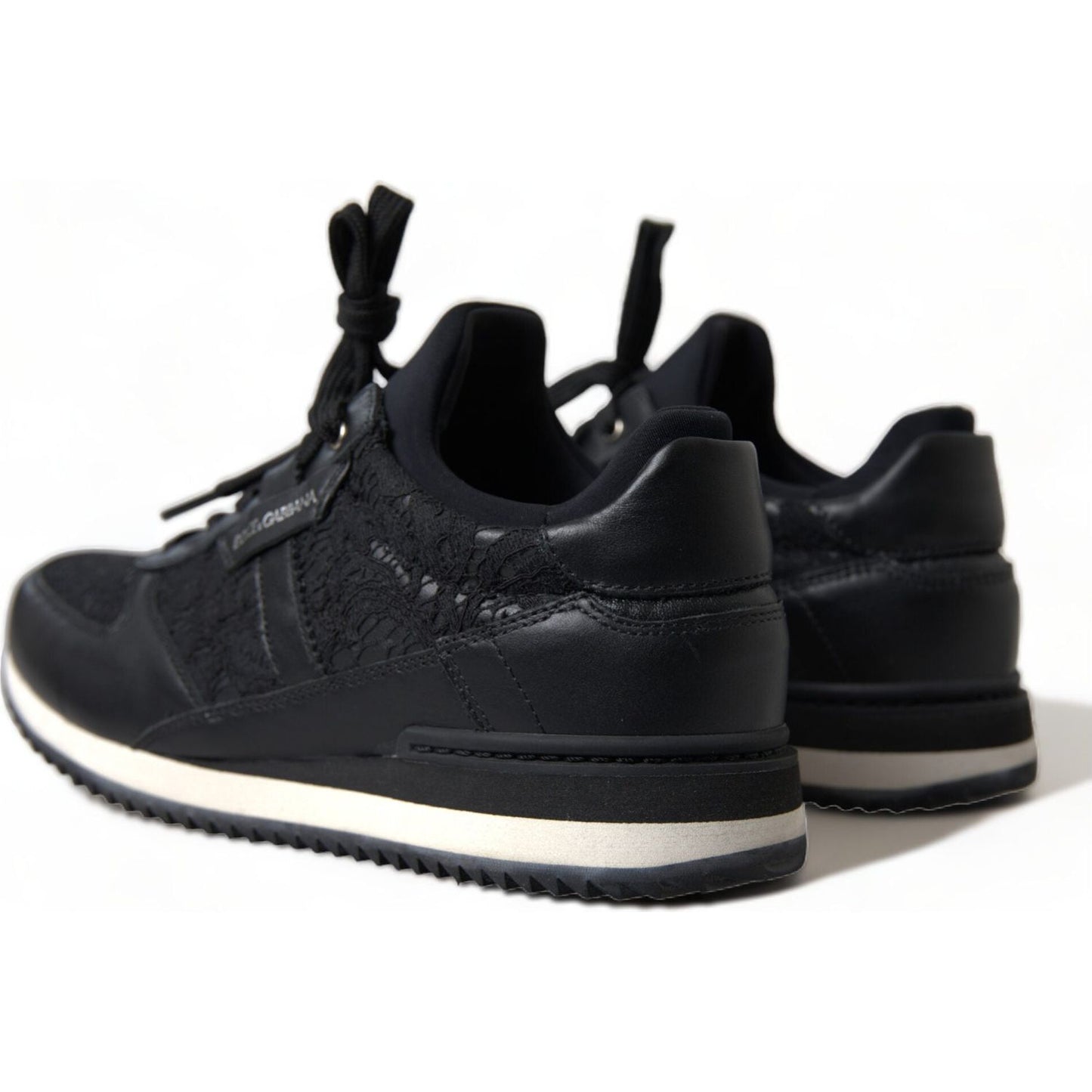 Dolce & Gabbana Black Floral Lace Leather Sneakers Shoes