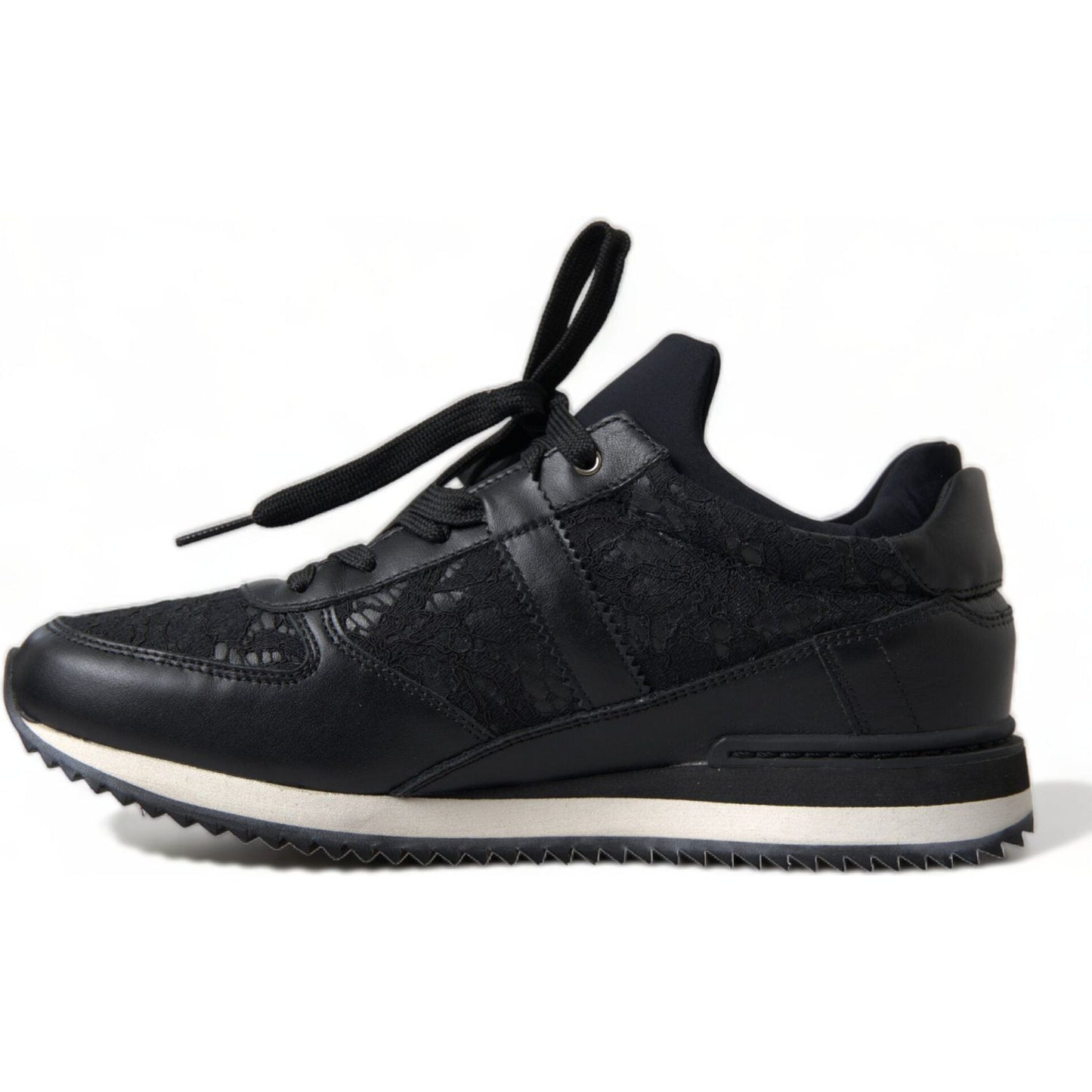 Dolce & Gabbana Black Floral Lace Leather Sneakers Shoes