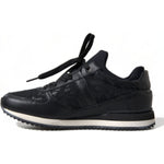 Dolce & Gabbana Black Floral Lace Leather Sneakers Shoes