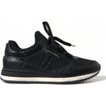 Dolce & Gabbana Black Floral Lace Leather Sneakers Shoes