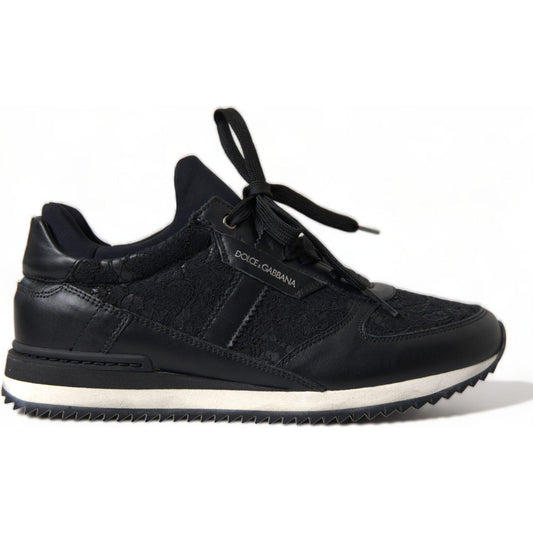 Dolce & Gabbana Black Floral Lace Leather Sneakers Shoes