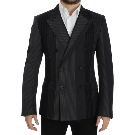 Dolce & Gabbana Elegant Gray Striped Wool Slim Blazer Dolce & Gabbana Black