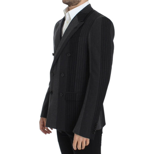 Dolce & Gabbana Elegant Gray Striped Wool Slim Blazer Dolce & Gabbana Black