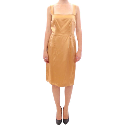 Dolce & Gabbana Elegant Bronze Silk Knee-Length Sheath Dress Dolce & Gabbana Dark Salmon