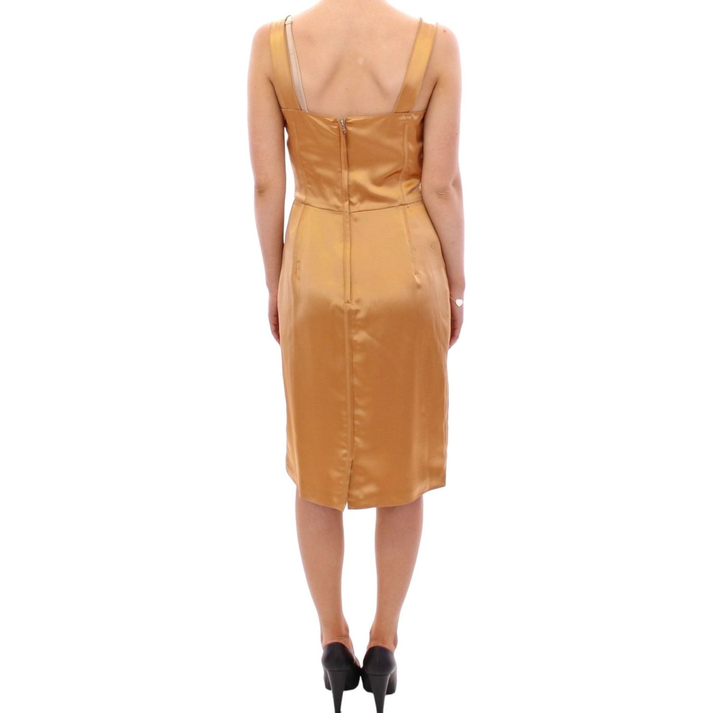 Dolce & Gabbana Elegant Bronze Silk Knee-Length Sheath Dress Dolce & Gabbana Dark Salmon